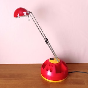 Vintage 90s adjustable plastic and metal telescopic desk lamp with storage organizer