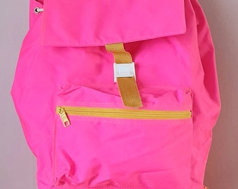 Vintage des années 80 90 Sac à dos en toile et nylon rose fluorescent