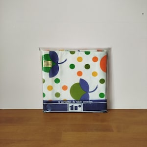 Vintage set of 6 multi-color printed cotton napkins