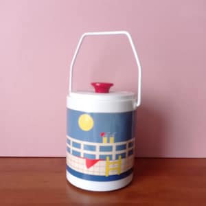 80s Vintage Metal and plastic ice bucket with pool decor &quot;Palluy&quot;