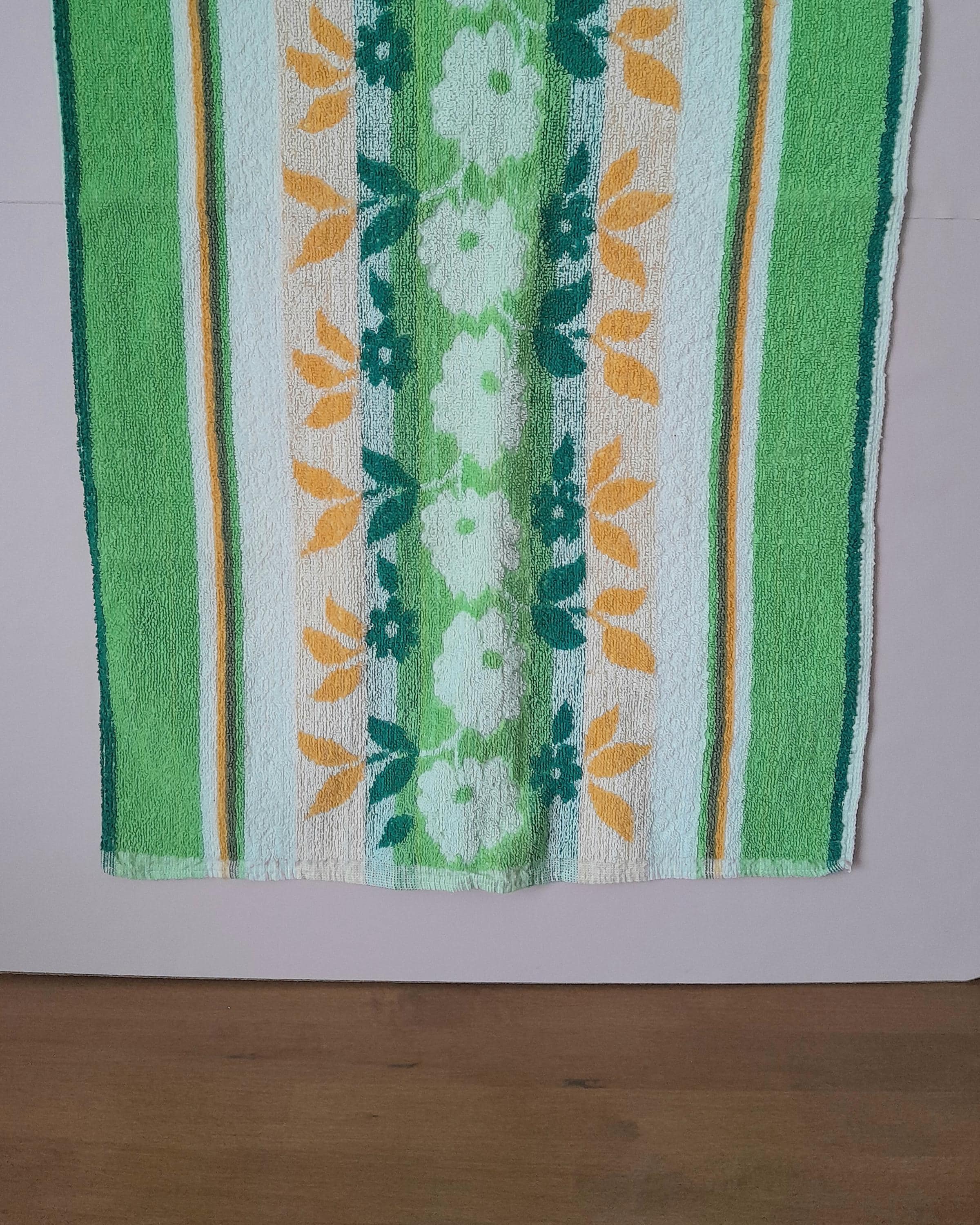 Vintage 70s 80s 100% Cotton Terry Towel Yellow Green and Blue NEW H