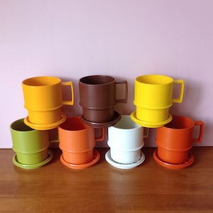Vintage 80s Tupperware Mug Cup with Saucer Plastic Lid Choice of Colors