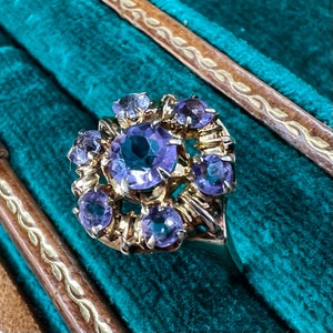 Beautiful Antique Ring Size 7 Yellow Gold 10K Marked SA || Statement Cocktail Estate Ring Purple Stones || Antique Jewelry || Gift For Her