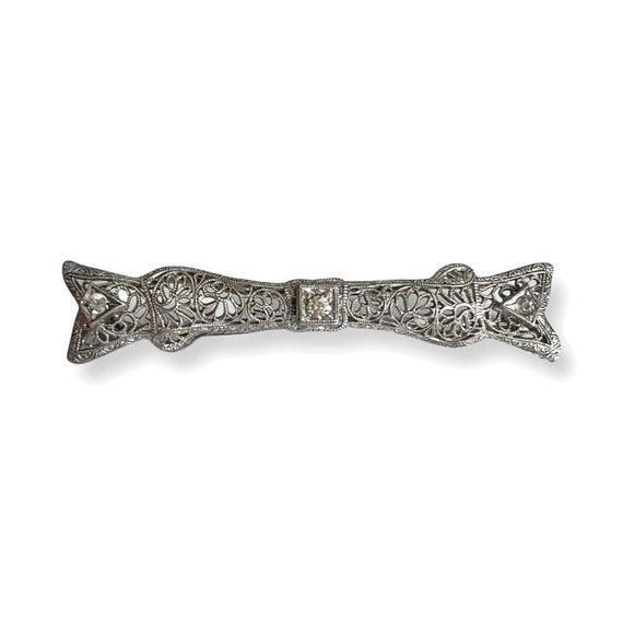 Victorian Filigree Bar Pin Sterling Ornate Brooch… - image 1
