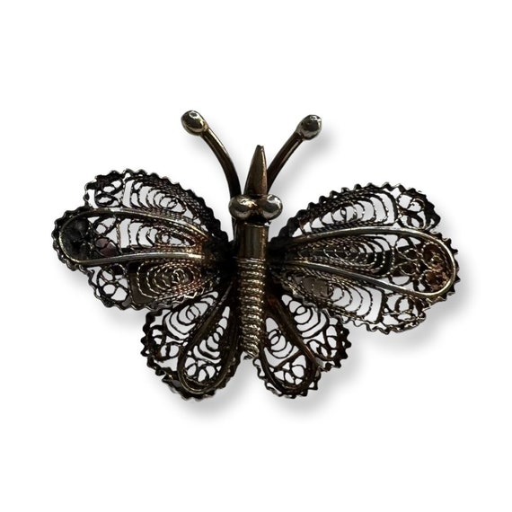 Old Vintage Filigree Silver Butterfly Pin Brooch || Collectible Bug Jewelry || Wire Brooch Pin || Collectable Estate Jewelry || Gift For Her