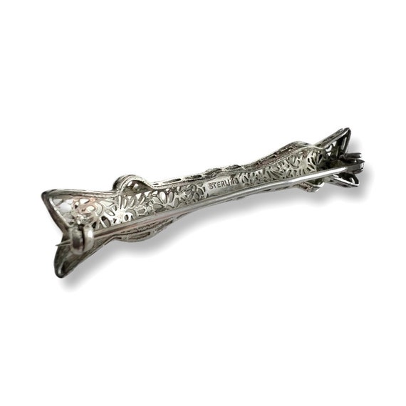 Victorian Filigree Bar Pin Sterling Ornate Brooch… - image 4