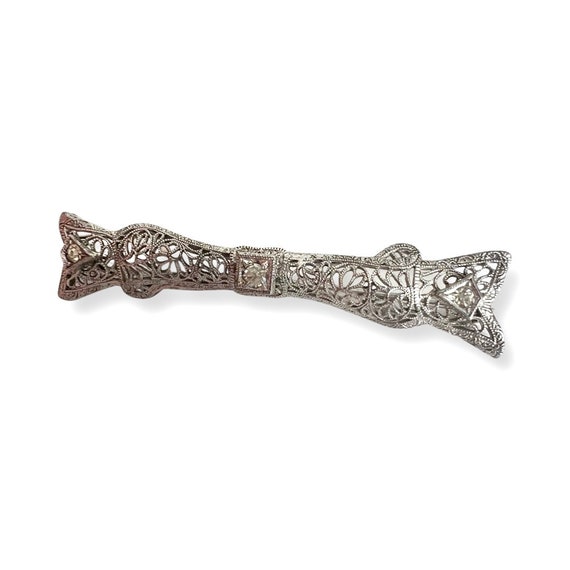 Victorian Filigree Bar Pin Sterling Ornate Brooch… - image 7