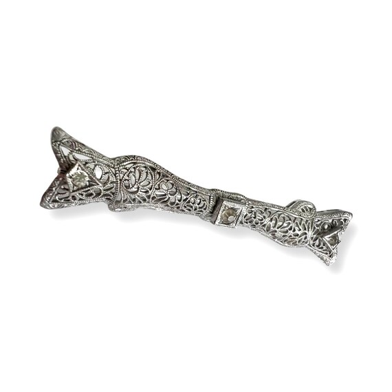 Victorian Filigree Bar Pin Sterling Ornate Brooch… - image 2
