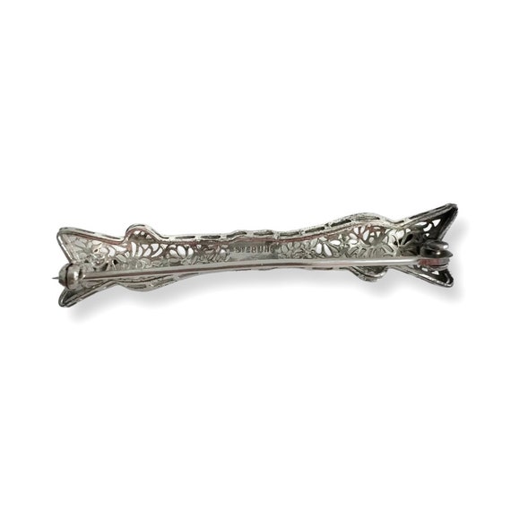 Victorian Filigree Bar Pin Sterling Ornate Brooch… - image 5