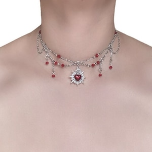 Sacred Heart Flame Choker Red Glass Beads
