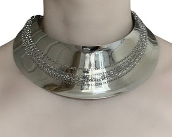 Silber Manschette Halskette mit Ketten | Statement Stück