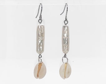 Cowrie Shell and Cultured Stick Pearl Earrings | Mermaidcore Inspired