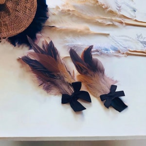 Feather and Black Bow Hairclips