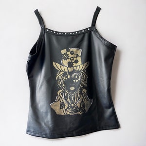 Rustic Black Faux Leather Strap Top with Steampunk Design and Studs