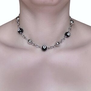 Silver Chain Necklace with 8 Ball Beads