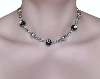 Silver Chain Necklace with 8 Ball Beads
