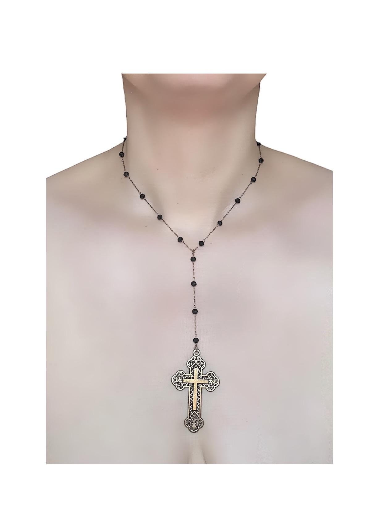 Collana Croce Argento Vintage Stile Gotico/punk, Artigianale, Con Chiusura A Moschettone