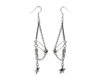 Star & Safety Pin Dangle Earrings