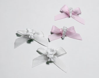 Two Pink Bows and Two White Bows with adorable Cherub Charms | Coquette Inspired