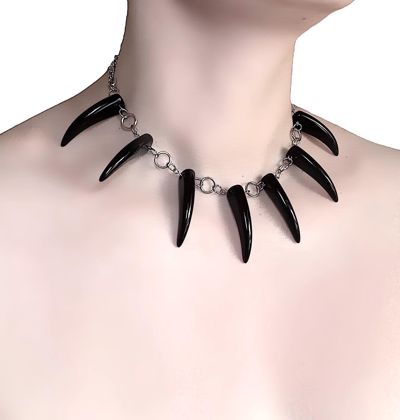 Black Spike Fang Choker – Gothic Alt Punk Statement Necklace With