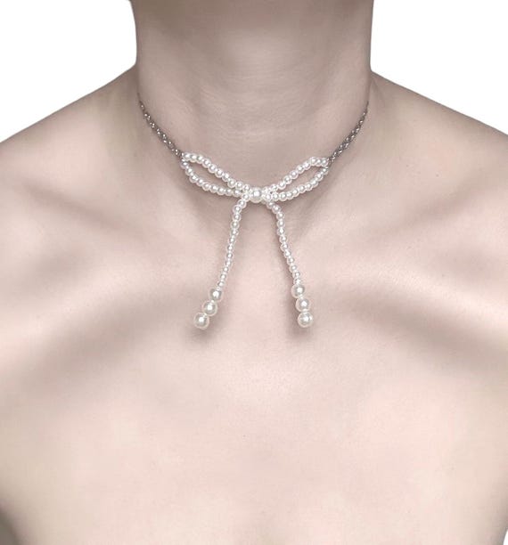 ネックレス・ペンダント Pearl Bow silver Necklace The Sterling Silver Pearl Bow Necklace ~ 16