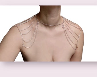 Layered Silver Draped Shoulder Chain with Faux Pearl | Fairygrunge Inspired