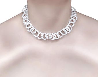 Handmade Lace Crystal Choker – Iridescent Beaded Bridal Necklace
