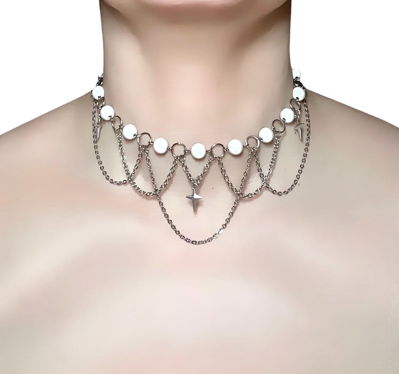 Silver Draped Chain Choker With a Four Point Star Charm - Etsy