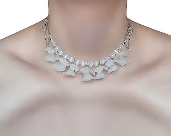 Frosted Bellflower Choker – White Floral Fairycore Necklace, Delicate Pastel Bloom Jewellery
