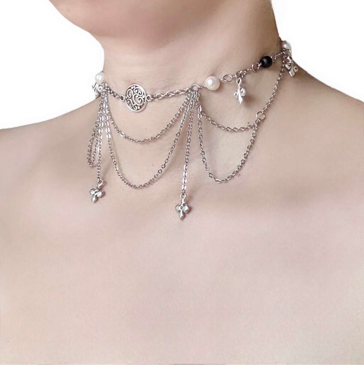 Draped Chain Choker With Natural Baroque Pearls - Etsy