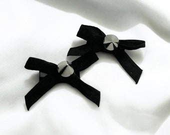 Small Black Bow Hair Clips with Silver Spikes | Alt Inspired