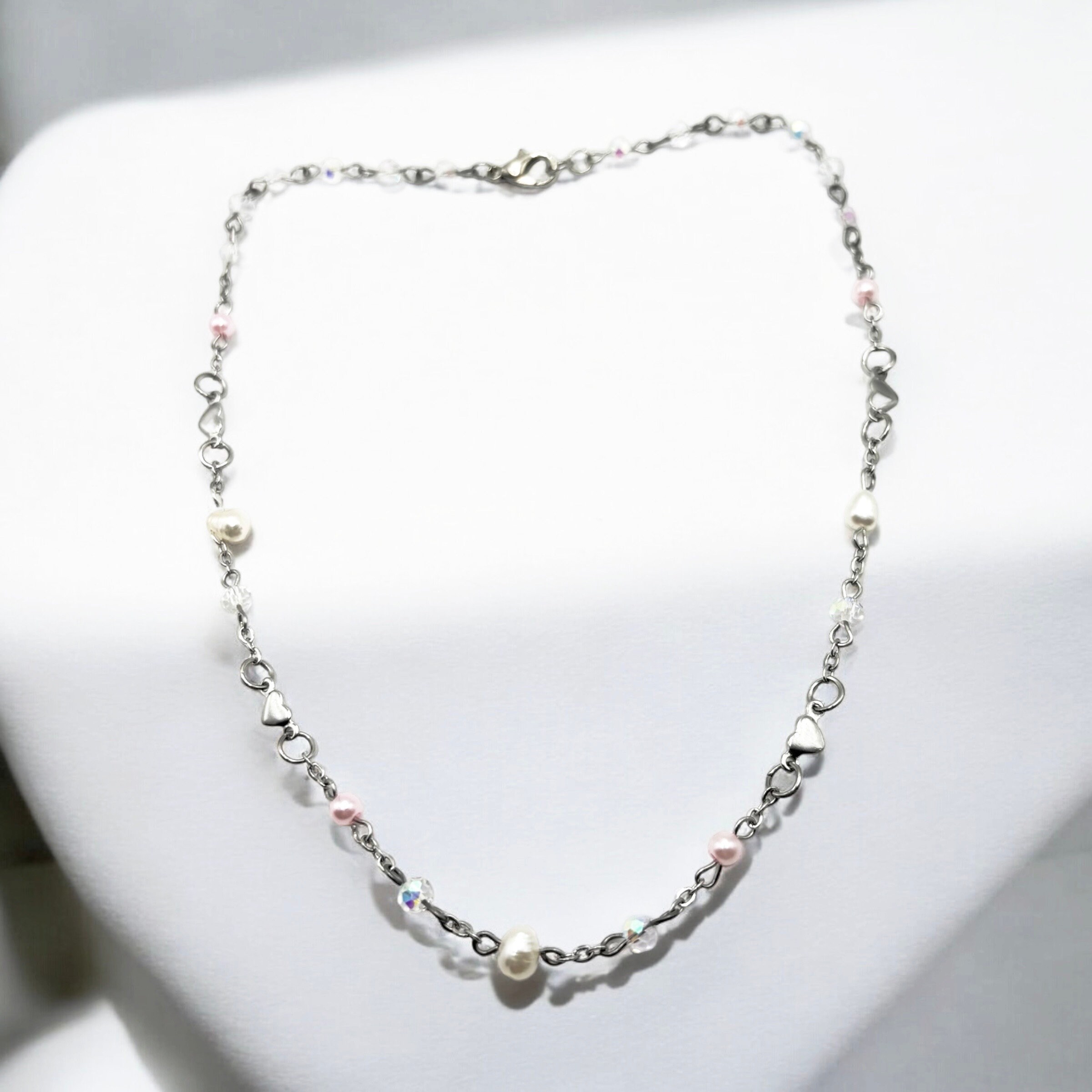 Collier Rétro Perles Nacrées Et Perles De Verre à Facettes - Bijou Vintage Occasion