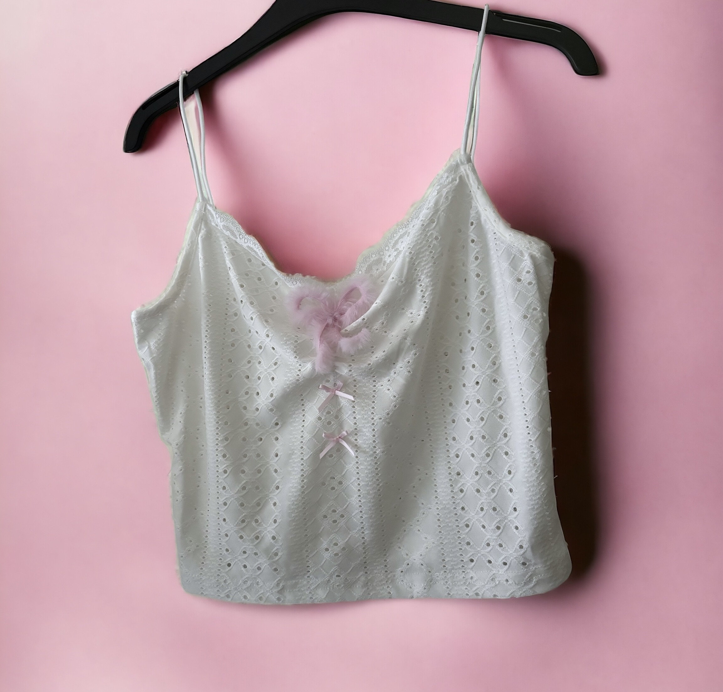 eyelet ribbon cami (white × blue ribbon) Original Cami - Ruby Ribbon, Inc.