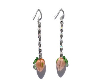 Glass Strawberry Drop Earrings – Fruit Charm Dangle Jewellery