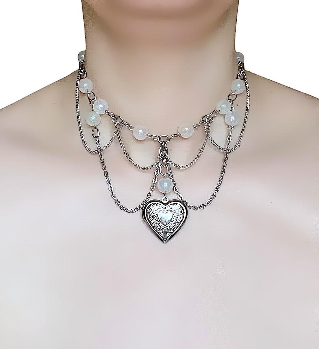 Victorian Heart Locket Choker | Layered Chain Necklace | Romantic ...