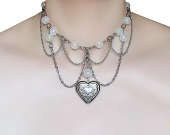 Victorian Heart Locket Choker | Layered Chain Necklace | Romantic Gothic Jewellery