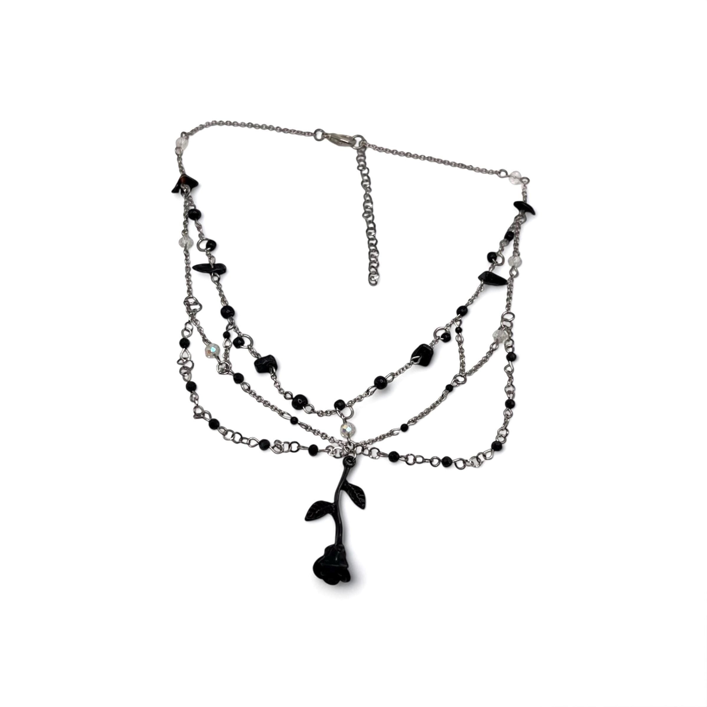 Collana Gotica Rosa Nera In Argento 925 Con Zirconi Rossi – Gioiello Dark Per Donne, Regalo Halloween