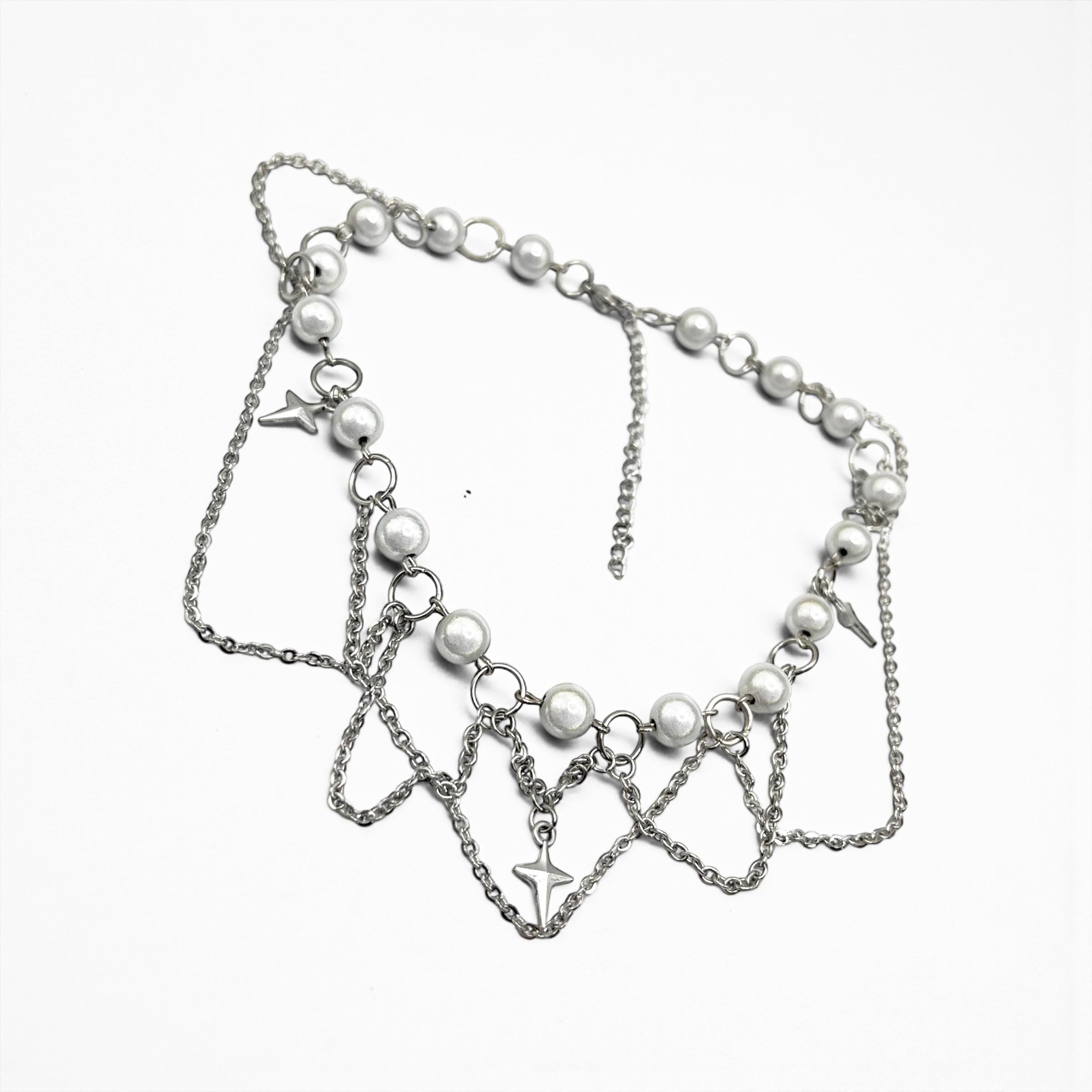 Silver Draped Chain Choker With a Four Point Star Charm - Etsy