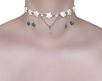 The White Ceramic Flower & Glass Butterfly Choker