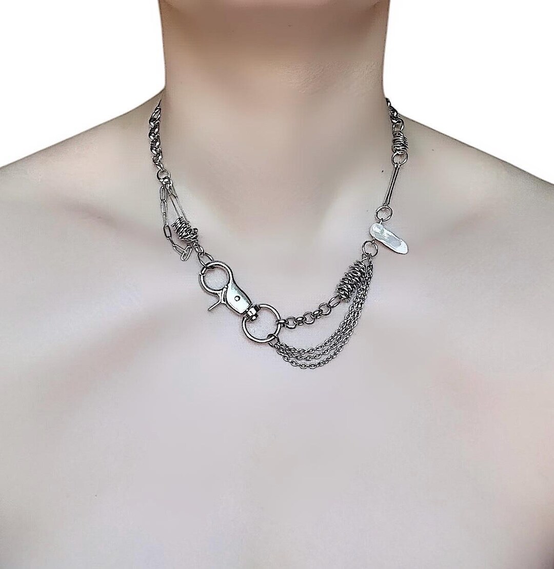 The Industrial Silver Chain Alternative Pearl Necklace - Etsy