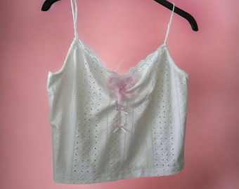 White Eyelet Cami Top With Pink Bows - Etsy