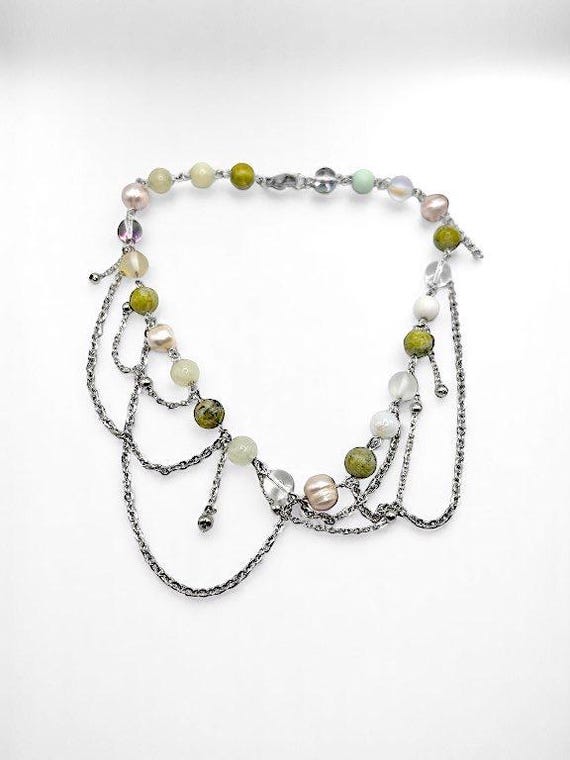 Collier Cascade - Pendentif Feuille En Jade Simulée - Neuf Avec Étiquettes