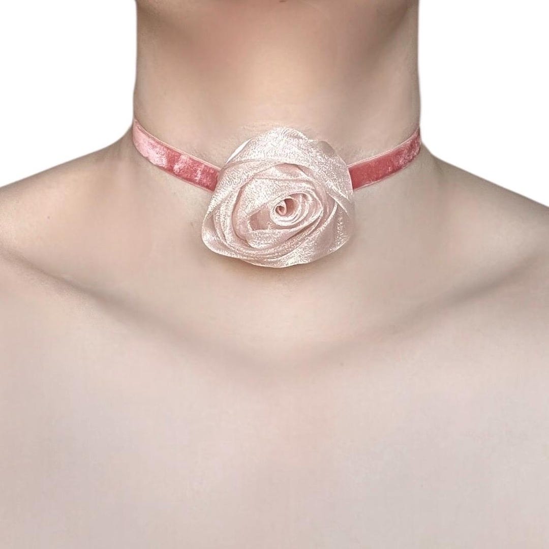 Mini Rosesste Choker Blush Rose Velvet Choker Necklace – Handmade Coquette Floral Choker - Etsy