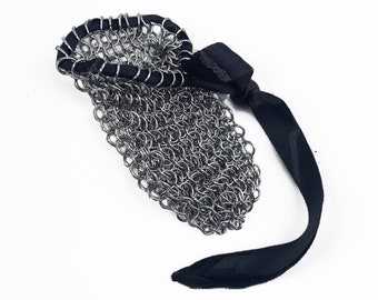 Chain Mail Pouch with Black Satin Ribbon Closure | Alt Inspired
