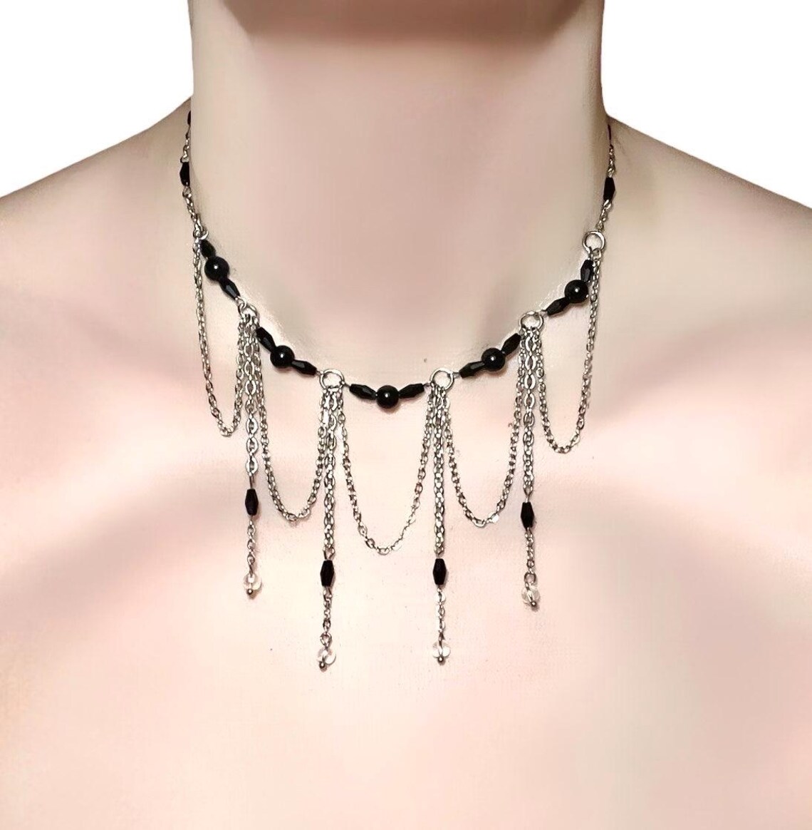 Gothic Draped Chain Necklace – Black Bead Dark Romance - Etsy