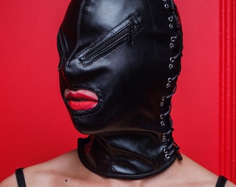 Female Eco - Leather Hood - Zippers on the eyes