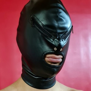 Male Eco - Leather Hood - Zippers on the Eyes