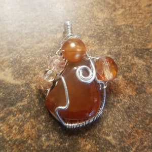 Handmade Wire-Wrapped Beaded Carnelian Pendant