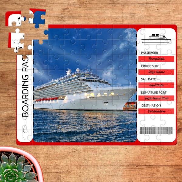 Cruise Reveal Surprise Puzzle Vacation Gift Reveal Personalized Surprise Puzzle Boarding Pass Puzzle  80 or 20 Piece Custom Puzzle Gift