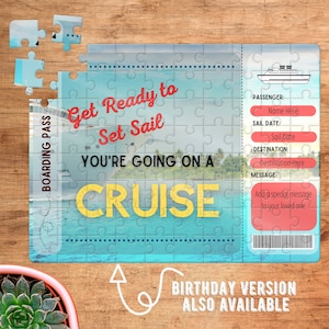 Cruise Reveal Surprise Puzzle Vacation Gift Reveal Personalized Surprise Puzzle Boarding Pass Puzzle 80 or 20 Piece Custom Cruise Birthday